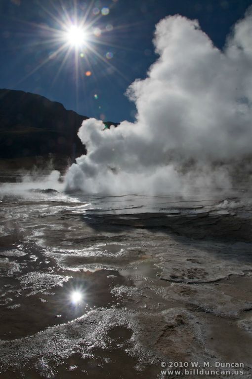 Geysers erupt only soon after dawn.