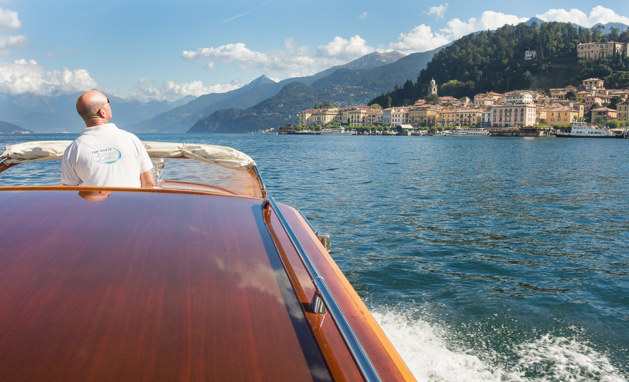 Approaching Bellagio by water taxi on Lake Como.