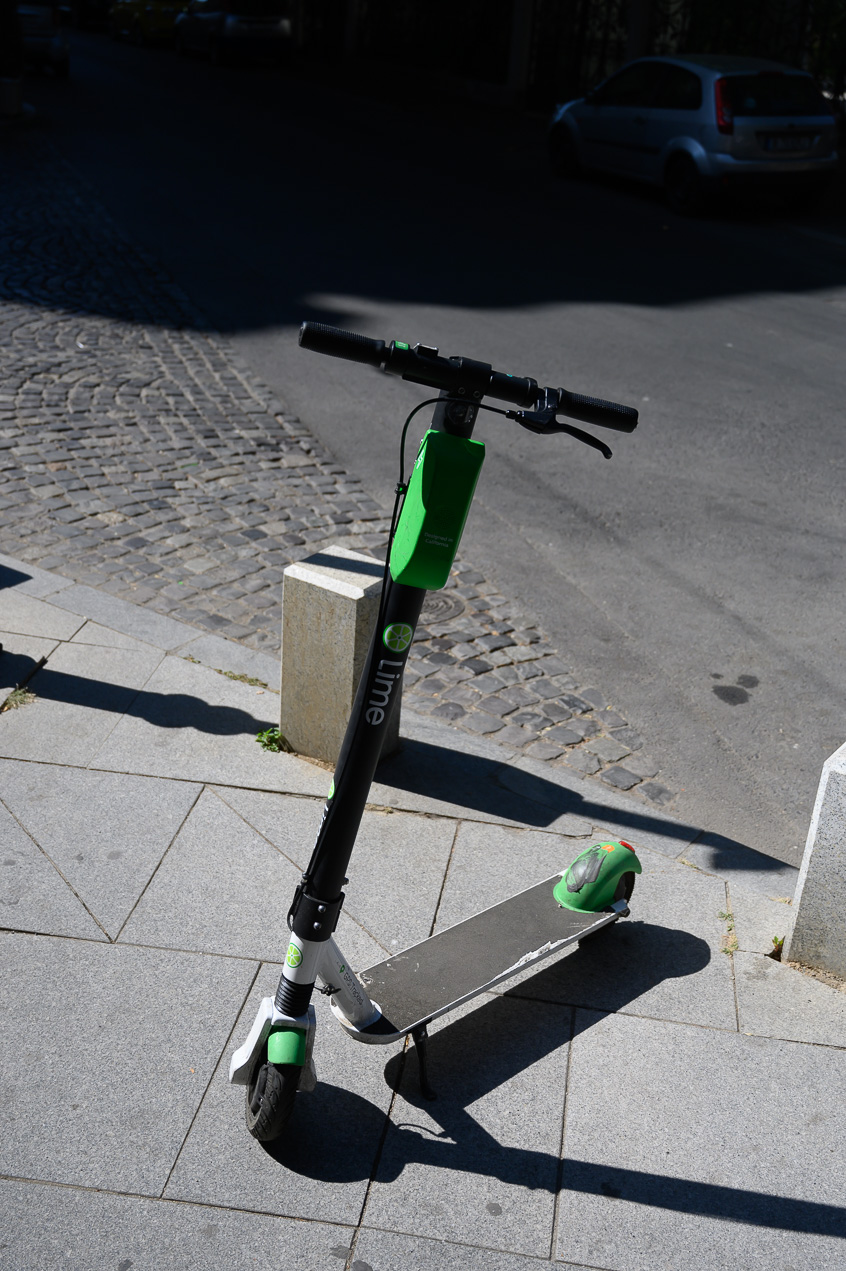 Bucharest is rated in the top ten of world traffic jams,  E- scooters rentable by smartphone is a popular way to get around.