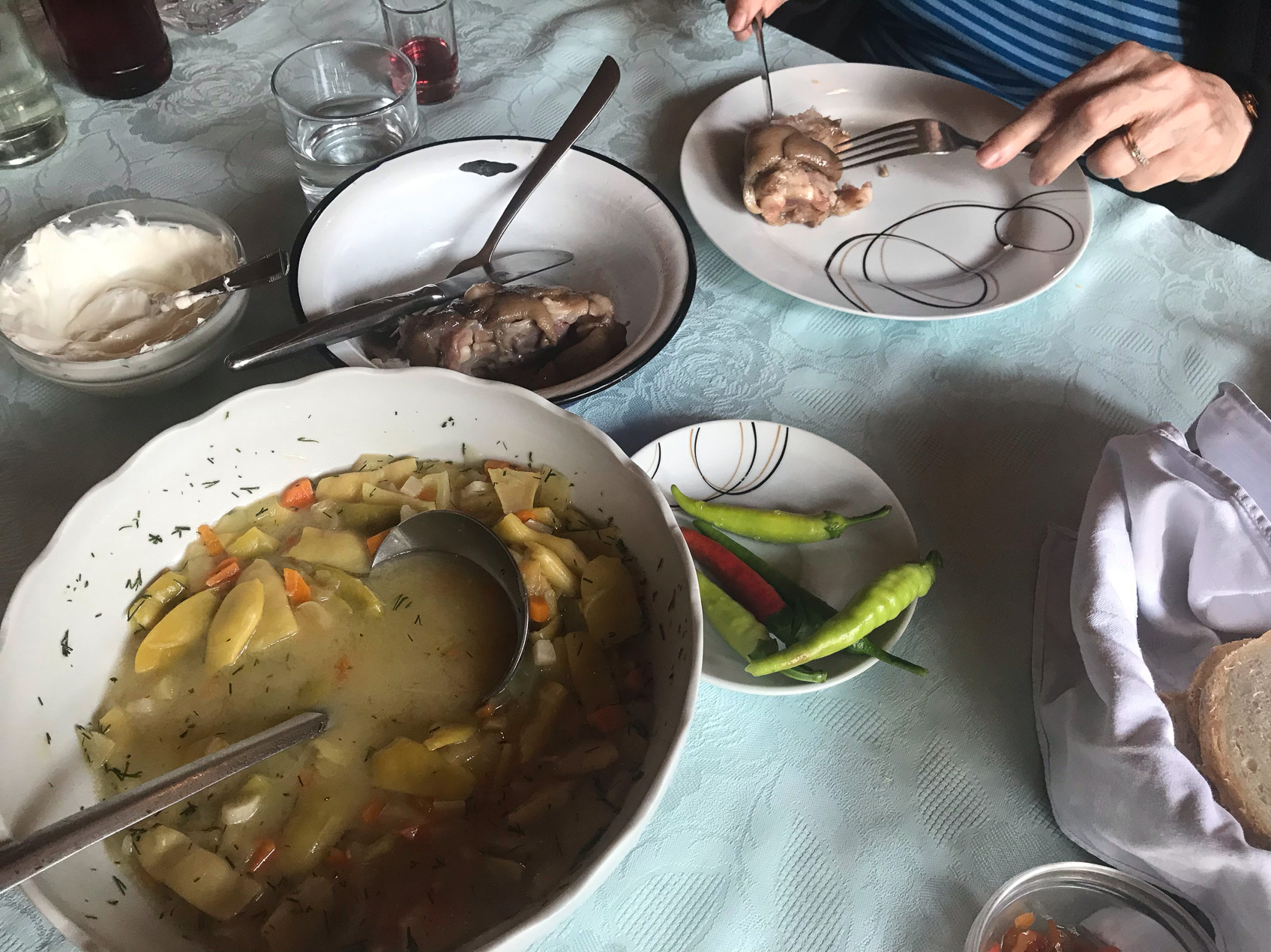 A fine Saxon meal is fashioned from the hosts' garden and live stock.