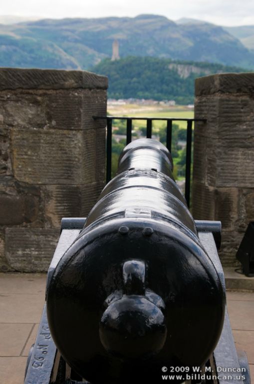 Stirling Castle cannon aimed toward the Wallace Monument