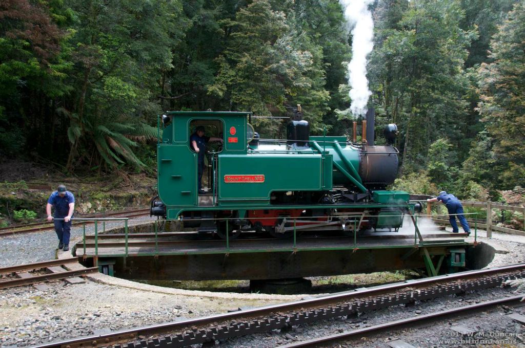 Turning an engine at Dubbil Barrel for return to Strahan